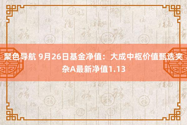 聚色导航 9月26日基金净值：大成中枢价值甄选夹杂A最新净值1.13