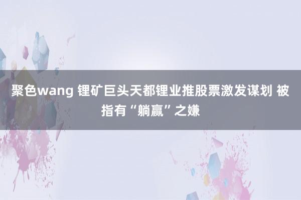 聚色wang 锂矿巨头天都锂业推股票激发谋划 被指有“躺赢”之嫌